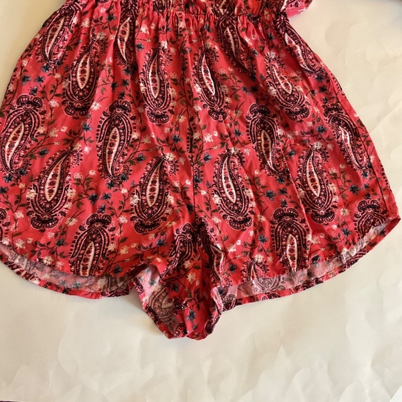 Abercrombie & Fitch Salmon Pink Black Paisley Long Sleeve Romper S Lace Up Y2K - Picture 4 of 12